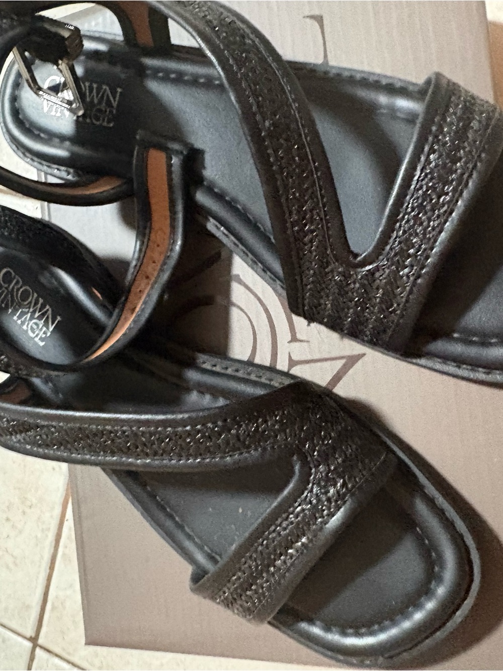 Crown Vintage black Textured Leather Sandals